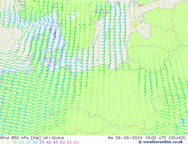 Viento 850 hPa UK-Global mié 29.05.2024 15 UTC