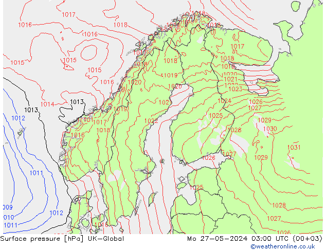 Presión superficial UK-Global lun 27.05.2024 03 UTC