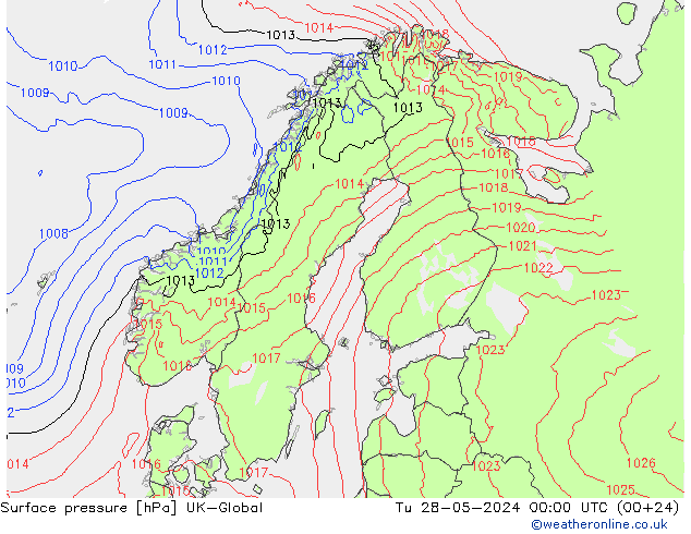 Surface pressure UK-Global Tu 28.05.2024 00 UTC