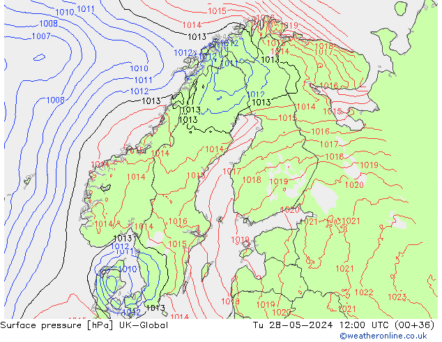 Atmosférický tlak UK-Global Út 28.05.2024 12 UTC