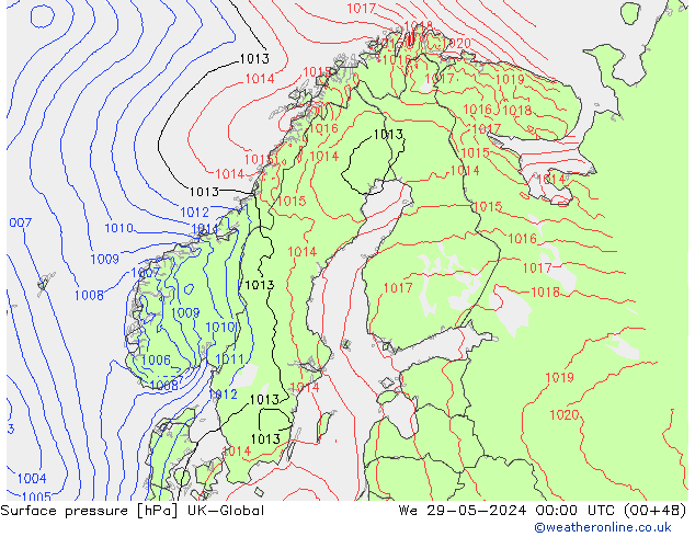 Atmosférický tlak UK-Global St 29.05.2024 00 UTC