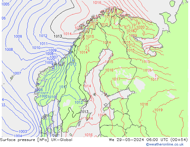 Surface pressure UK-Global We 29.05.2024 06 UTC