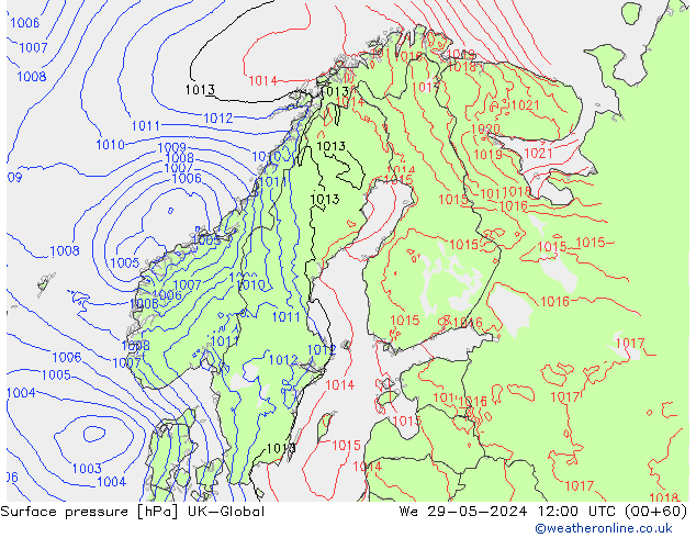 Luchtdruk (Grond) UK-Global wo 29.05.2024 12 UTC