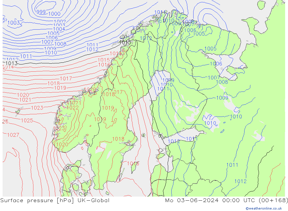 Surface pressure UK-Global Mo 03.06.2024 00 UTC