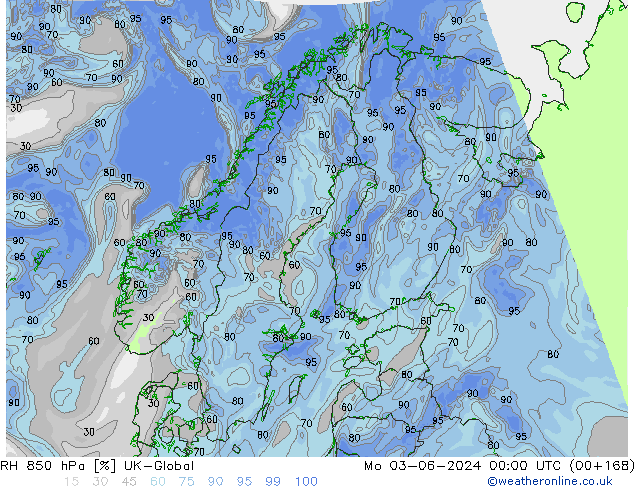 Humidité rel. 850 hPa UK-Global lun 03.06.2024 00 UTC