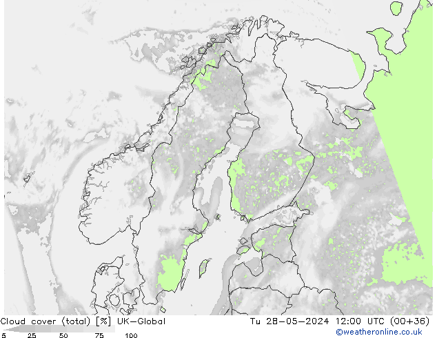 Wolken (gesamt) UK-Global Di 28.05.2024 12 UTC