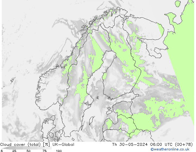 zachmurzenie (suma) UK-Global czw. 30.05.2024 06 UTC