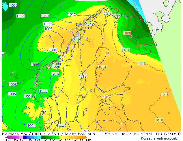 Thck 850-1000 hPa UK-Global  29.05.2024 21 UTC