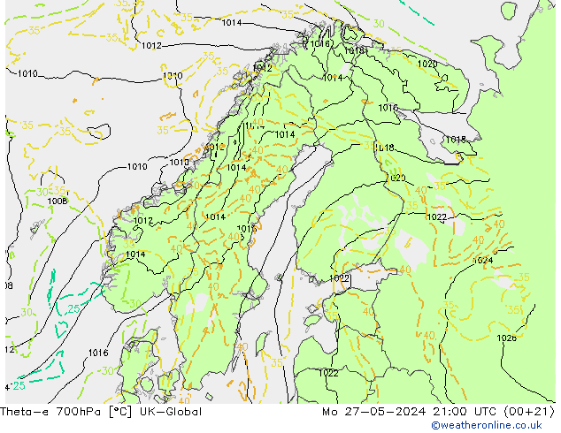 Theta-e 700hPa UK-Global Seg 27.05.2024 21 UTC