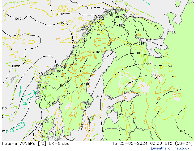 Theta-e 700hPa UK-Global Sa 28.05.2024 00 UTC