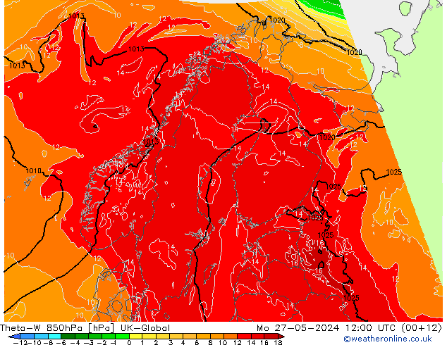 Theta-W 850hPa UK-Global ma 27.05.2024 12 UTC