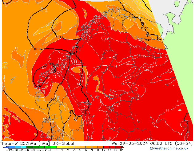 Theta-W 850hPa UK-Global śro. 29.05.2024 06 UTC