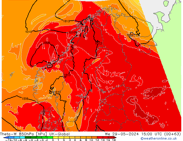 Theta-W 850hPa UK-Global  29.05.2024 15 UTC