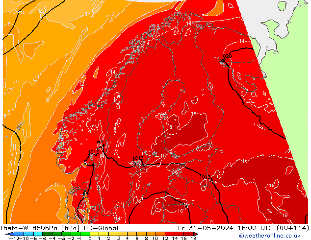 Theta-W 850hPa UK-Global Fr 31.05.2024 18 UTC