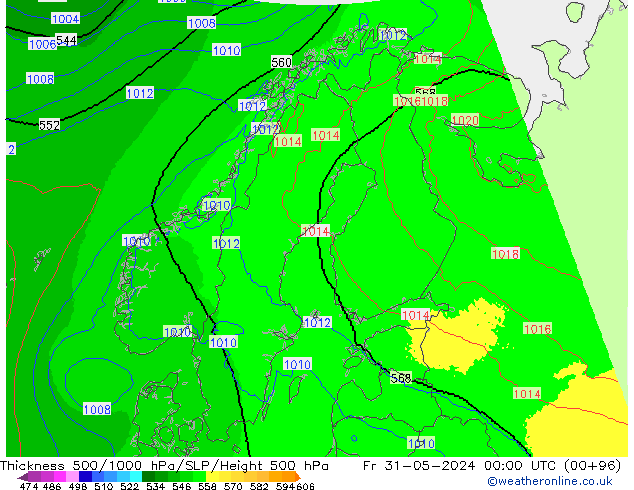 Thck 500-1000hPa UK-Global Fr 31.05.2024 00 UTC