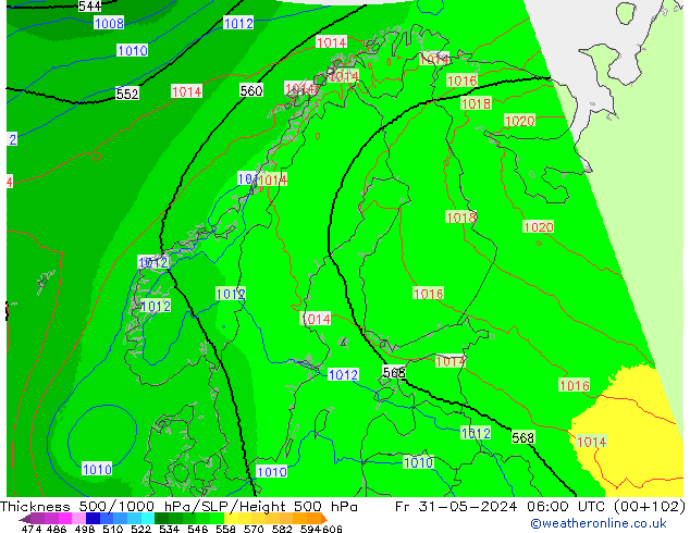 Thck 500-1000hPa UK-Global Fr 31.05.2024 06 UTC