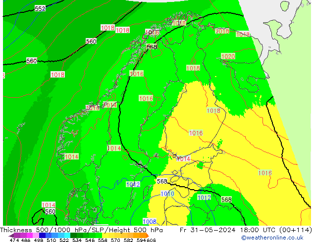 Dikte 500-1000hPa UK-Global vr 31.05.2024 18 UTC