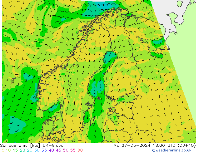 Surface wind UK-Global Mo 27.05.2024 18 UTC