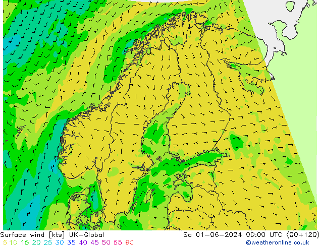 Wind 10 m UK-Global za 01.06.2024 00 UTC