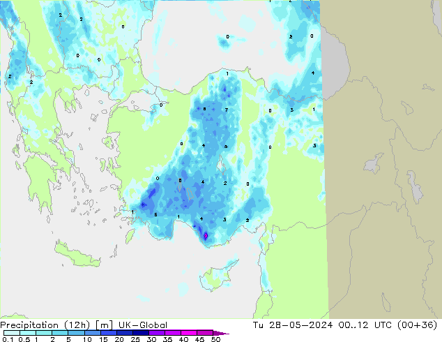 Precipitation (12h) UK-Global Tu 28.05.2024 12 UTC