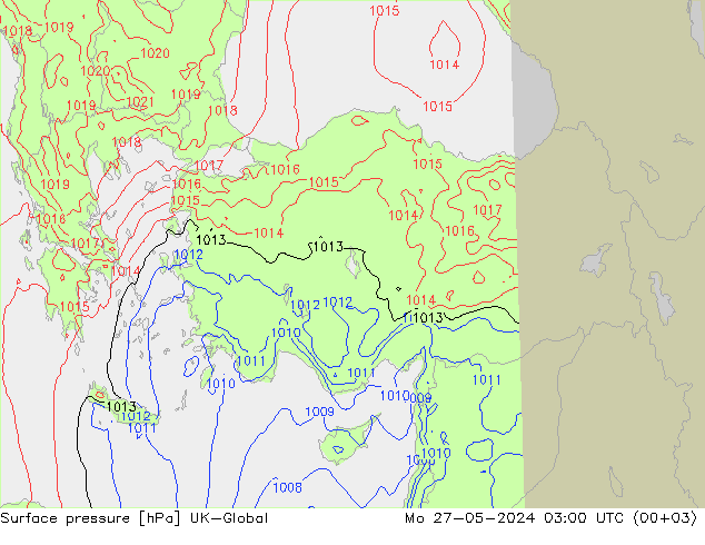 Atmosférický tlak UK-Global Po 27.05.2024 03 UTC