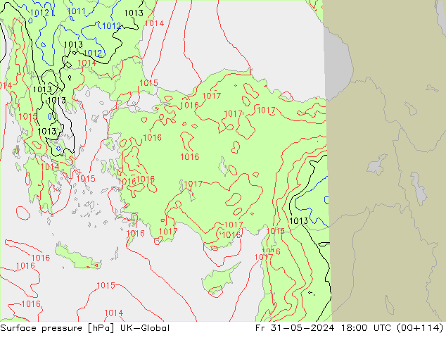 Presión superficial UK-Global vie 31.05.2024 18 UTC