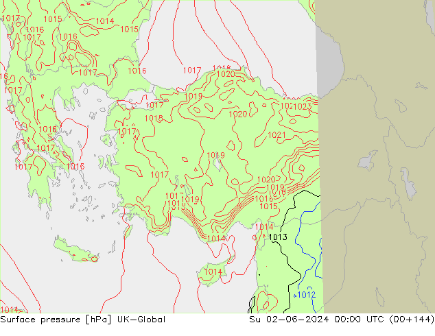 Pressione al suolo UK-Global dom 02.06.2024 00 UTC