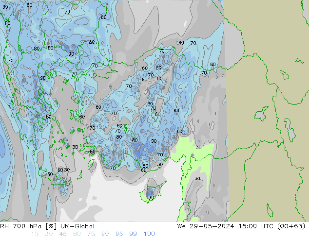 RH 700 hPa UK-Global We 29.05.2024 15 UTC