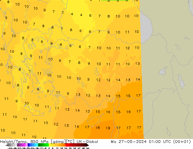 Height/Temp. 850 hPa UK-Global Mo 27.05.2024 01 UTC