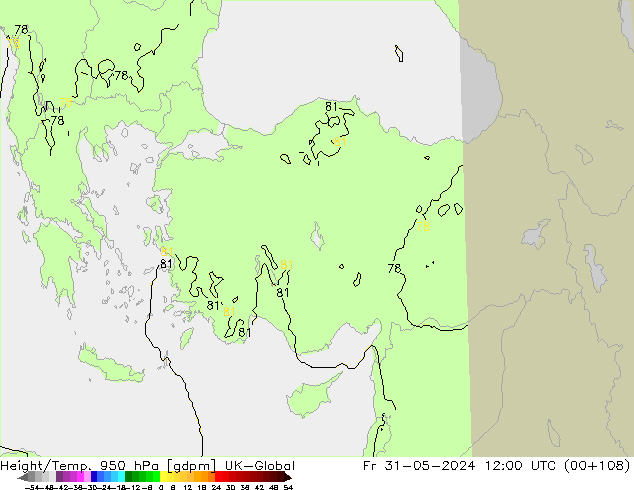 Géop./Temp. 950 hPa UK-Global ven 31.05.2024 12 UTC