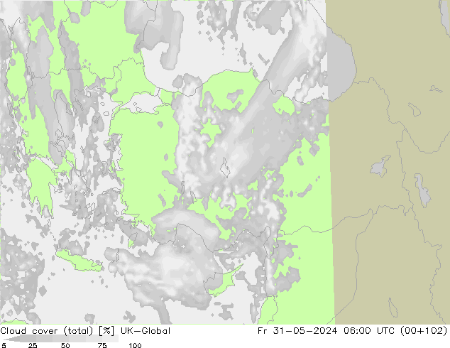 Nubes (total) UK-Global vie 31.05.2024 06 UTC