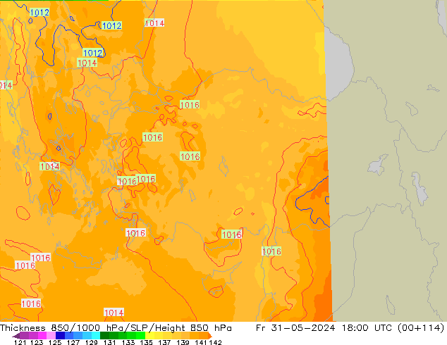 Thck 850-1000 hPa UK-Global pt. 31.05.2024 18 UTC