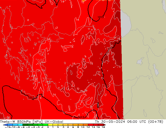 Theta-W 850hPa UK-Global gio 30.05.2024 06 UTC