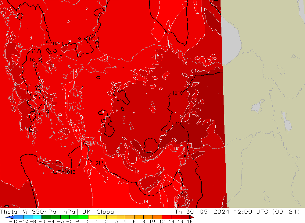Theta-W 850hPa UK-Global gio 30.05.2024 12 UTC