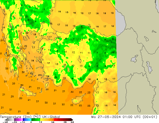 Temperature (2m) UK-Global Mo 27.05.2024 01 UTC