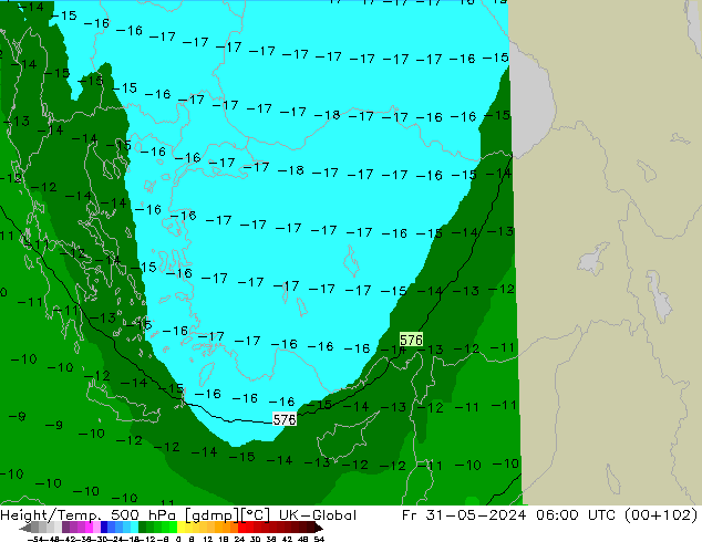 Géop./Temp. 500 hPa UK-Global ven 31.05.2024 06 UTC