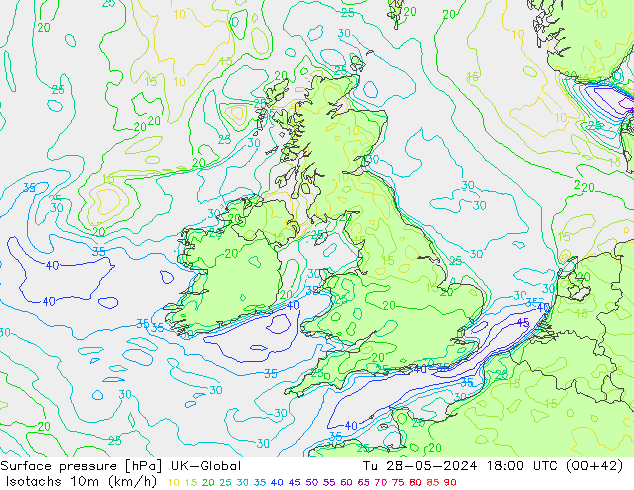 Isotaca (kph) UK-Global mar 28.05.2024 18 UTC