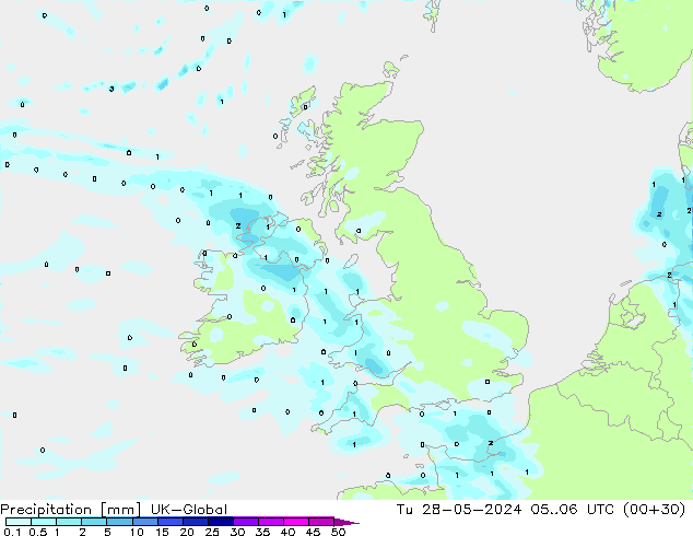 Precipitation UK-Global Tu 28.05.2024 06 UTC