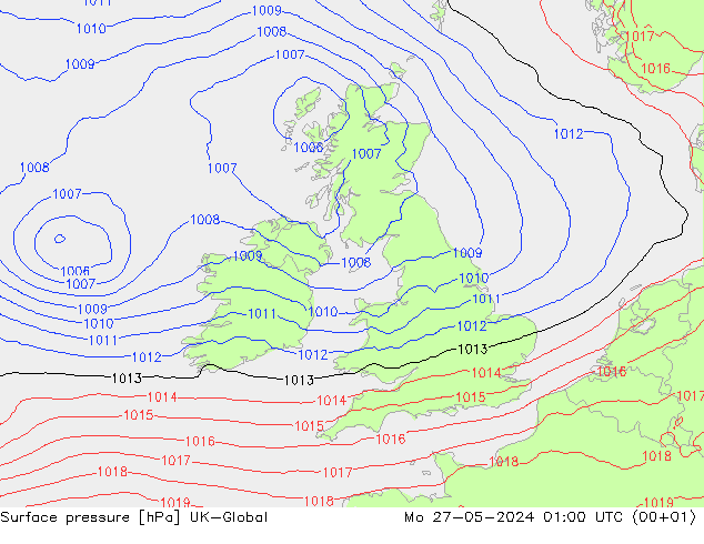 Surface pressure UK-Global Mo 27.05.2024 01 UTC