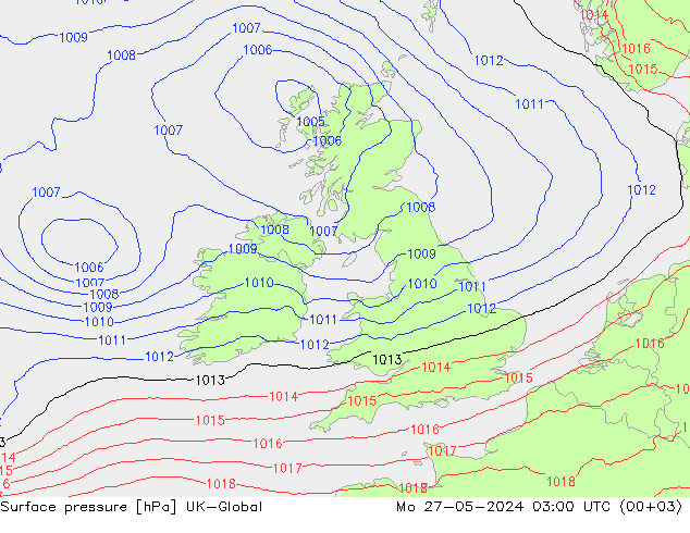 Surface pressure UK-Global Mo 27.05.2024 03 UTC