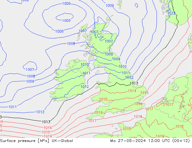 Surface pressure UK-Global Mo 27.05.2024 12 UTC