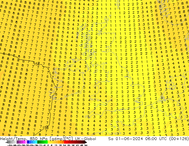 Height/Temp. 850 hPa UK-Global Sa 01.06.2024 06 UTC