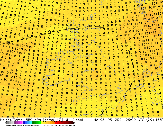 Height/Temp. 850 hPa UK-Global lun 03.06.2024 00 UTC