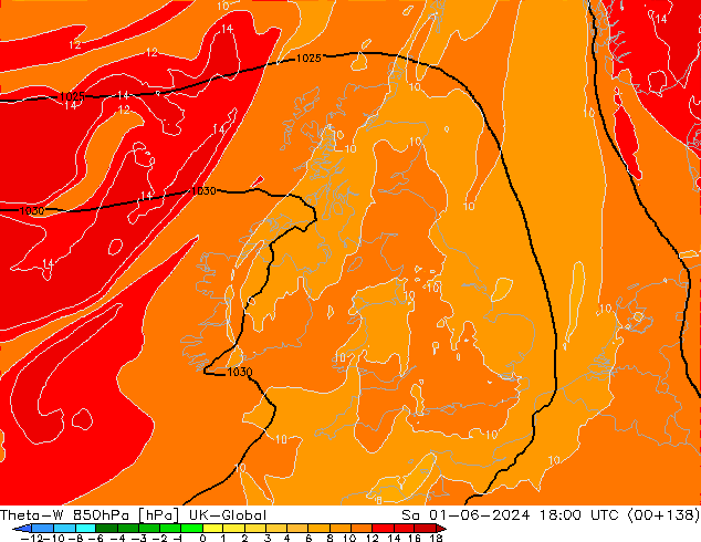 Theta-W 850hPa UK-Global sáb 01.06.2024 18 UTC