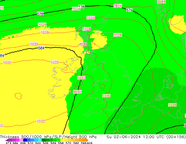 Thck 500-1000hPa UK-Global Dom 02.06.2024 12 UTC