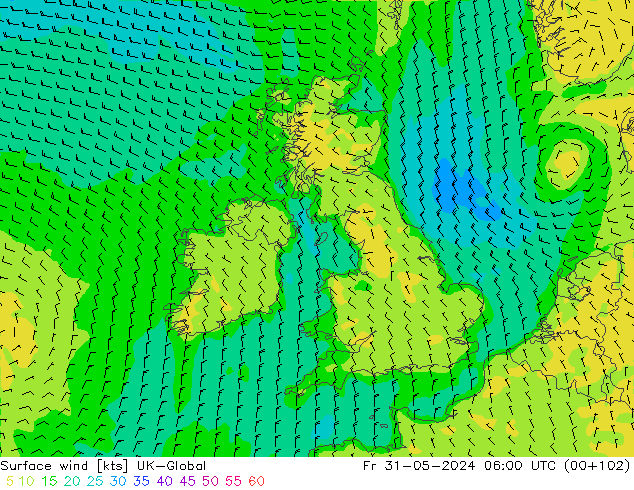 Vento 10 m UK-Global ven 31.05.2024 06 UTC