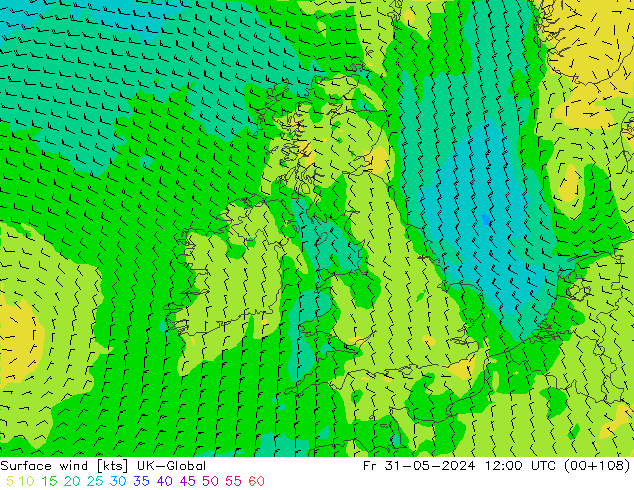 Vento 10 m UK-Global ven 31.05.2024 12 UTC