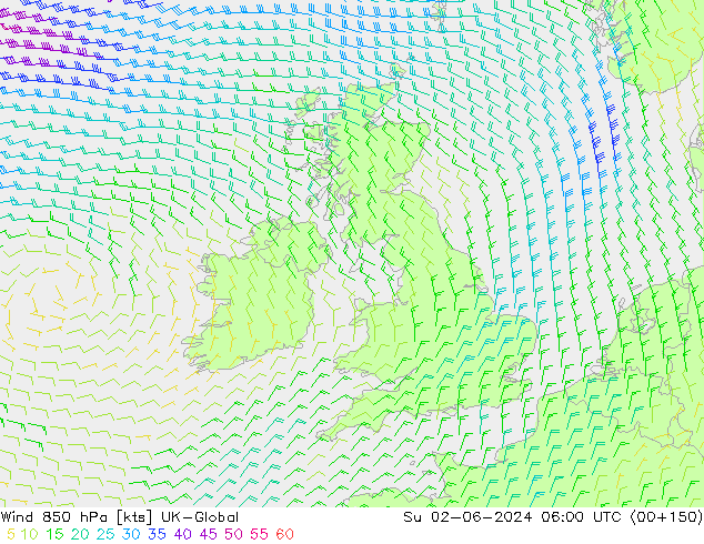 Rüzgar 850 hPa UK-Global Paz 02.06.2024 06 UTC