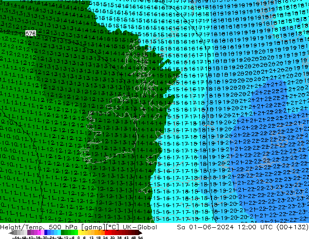 Geop./Temp. 500 hPa UK-Global sáb 01.06.2024 12 UTC