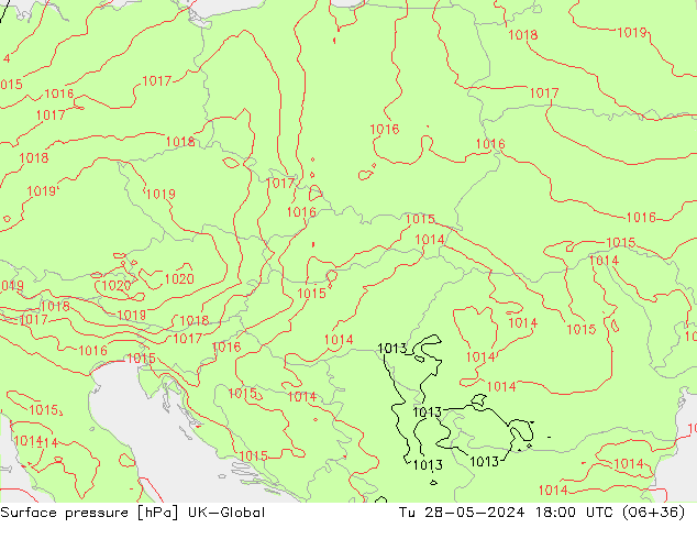 Atmosférický tlak UK-Global Út 28.05.2024 18 UTC